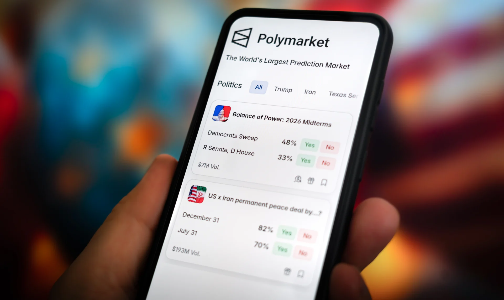 Polymarket, a leading prediction market platform, displaying event-based trading options where users buy and sell shares based on the outcomes of future events.